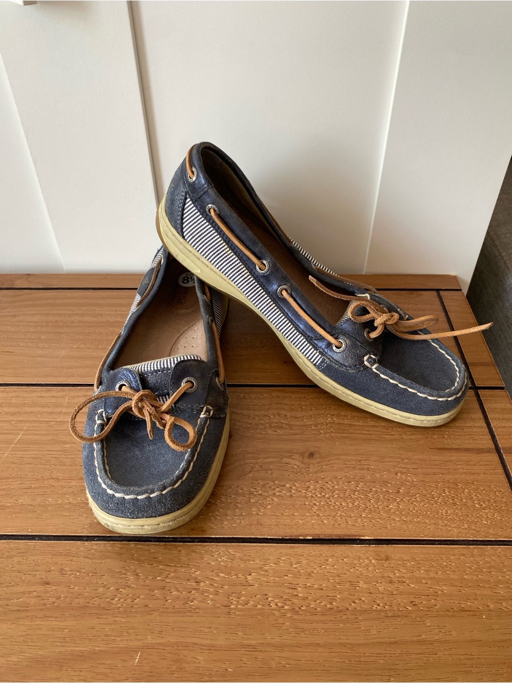 Sperry Top-Sider Blue Leather & Striped Canvas Boat Shoes Women’s 8.5M Nautical